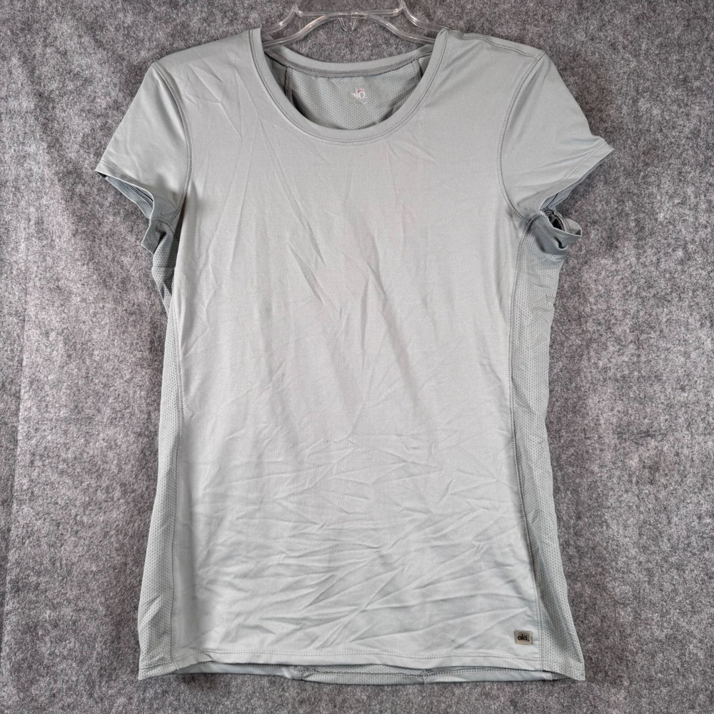 Alo Yoga Shirt Womens XL Gray Short Sleeve Performance Mesh Athletic Top Stretch